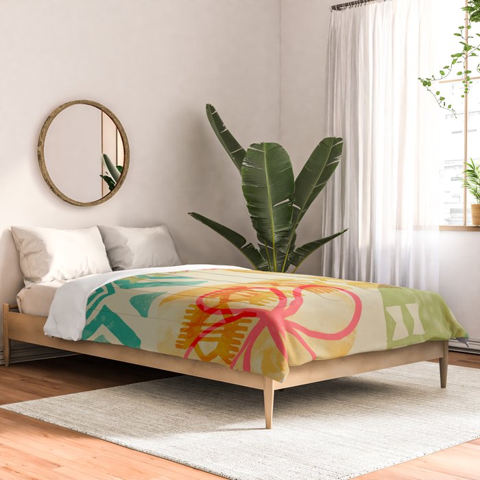 Modern 50s Tiki Party Throwback pattern Beige Comforter Gallery Image 2