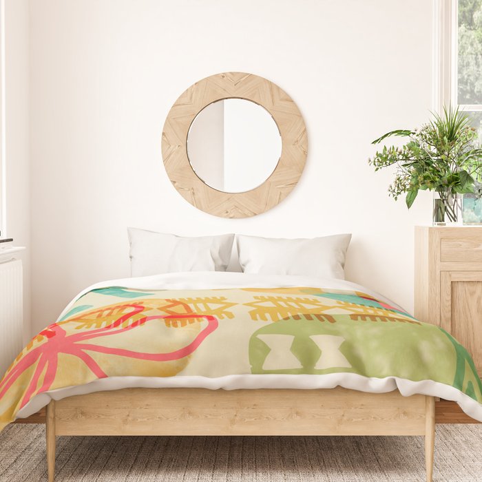 Modern 50s Tiki Party Throwback pattern Beige Duvet Cover Gallery Image 3