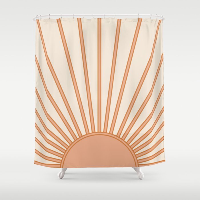 Sun Print Sunrise Sunshine Sun Wall Art Boho Sun Earth Tones Terracotta Mid Century Modern Decor  Shower Curtain Gallery Image 1