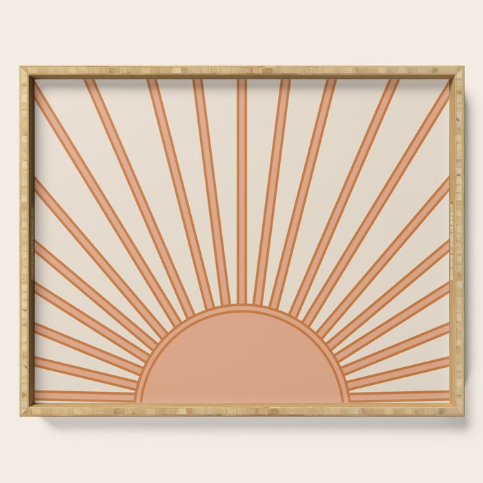 Sun Print Sunrise Sunshine Sun Wall Art Boho Sun Earth Tones Terracotta Mid Century Modern Decor  Serving Tray Gallery Image 1