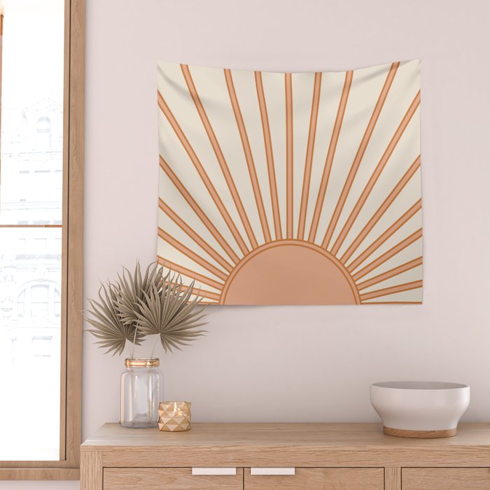 Sun Print Sunrise Sunshine Sun Wall Art Boho Sun Earth Tones Terracotta Mid Century Modern Decor  Wall Tapestry Gallery Image 2