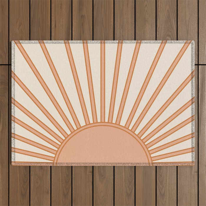 Sun Print Sunrise Sunshine Sun Wall Art Boho Sun Earth Tones Terracotta Mid Century Modern Decor  Outdoor Rug Gallery Image 1