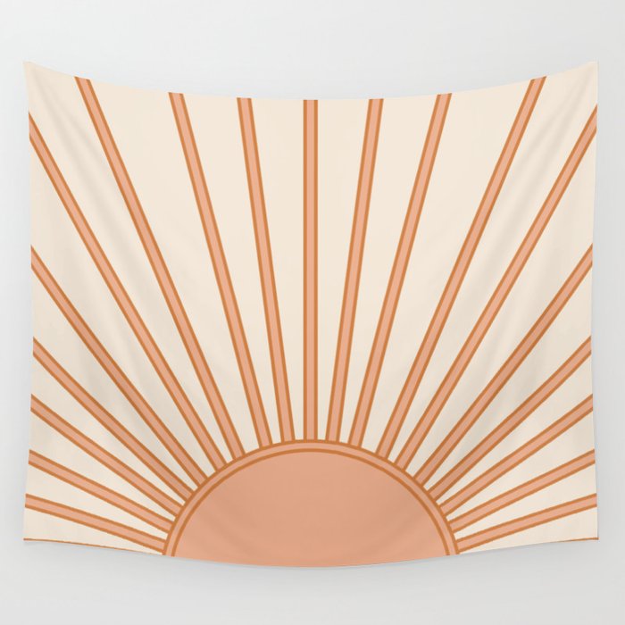 Sun Print Sunrise Sunshine Sun Wall Art Boho Sun Earth Tones Terracotta Mid Century Modern Decor  Wall Tapestry Gallery Image 1