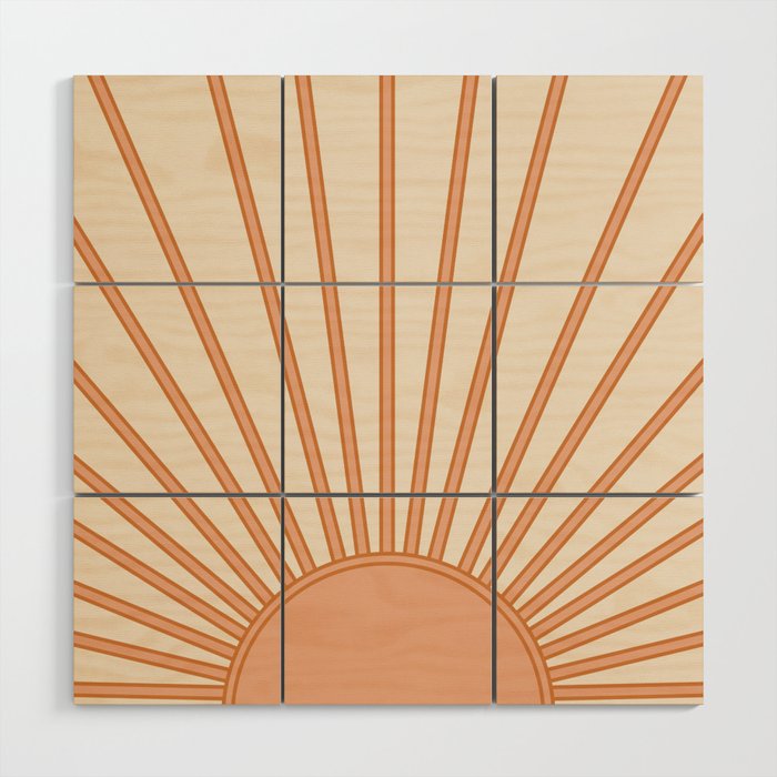 Sun Print Sunrise Sunshine Sun Wall Art Boho Sun Earth Tones Terracotta Mid Century Modern Decor  Wood Wall Art Gallery Image 1