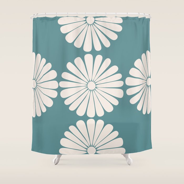 Retro Daisy Abstract XXII Teal Green Bold Floral Shower Curtain Gallery Image 1