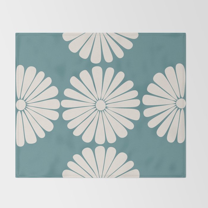 Retro Daisy Abstract XXII Teal Green Bold Floral Throw Blanket Gallery Image 2