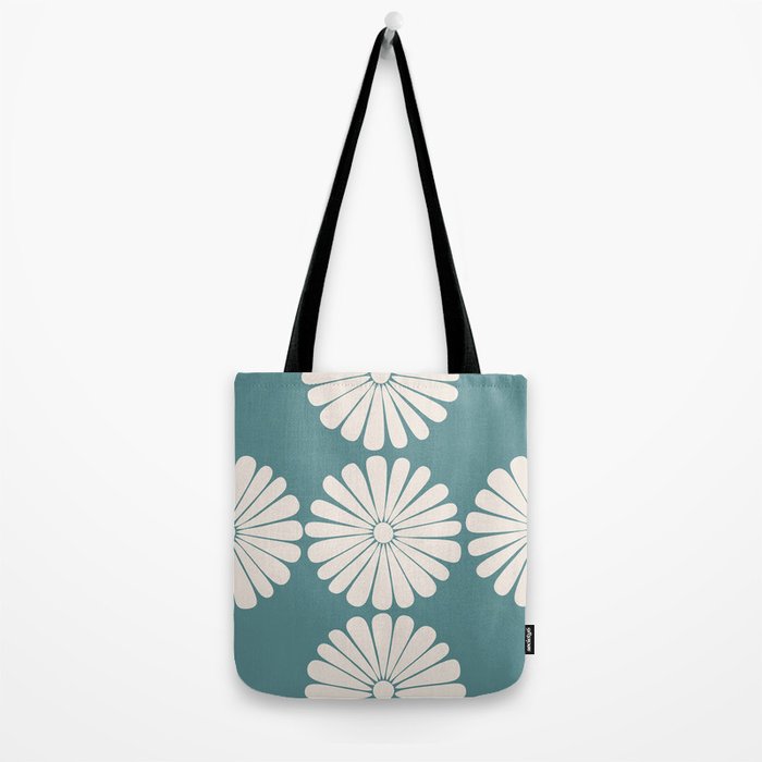 Retro Daisy Abstract XXII Teal Green Bold Floral Tote Bag Gallery Image 2