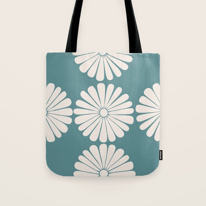 Retro Daisy Abstract XXII Teal Green Bold Floral Tote Bag Gallery Image 1