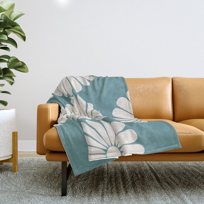 Retro Daisy Abstract XXII Teal Green Bold Floral Throw Blanket Gallery Image 1