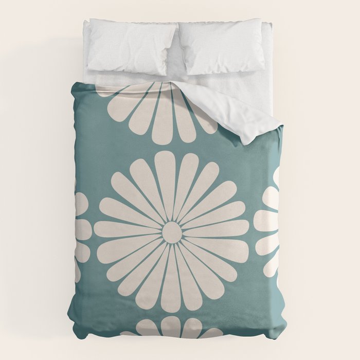 Retro Daisy Abstract XXII Teal Green Bold Floral Duvet Cover Gallery Image 1