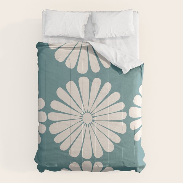Retro Daisy Abstract XXII Teal Green Bold Floral Comforter Gallery Image 1