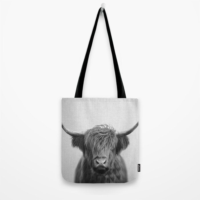 Highland Cow - Black & White Tote Bag Gallery Image 2
