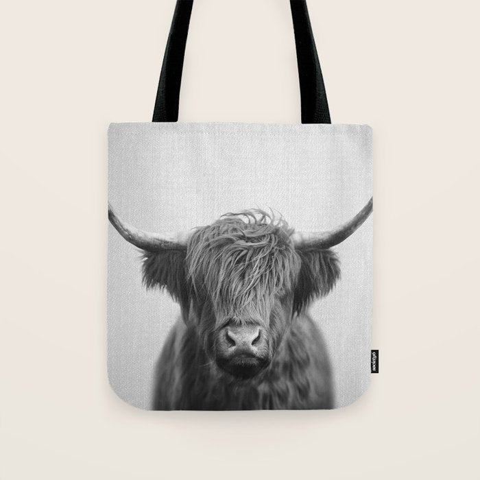 Highland Cow - Black & White Tote Bag Gallery Image 1