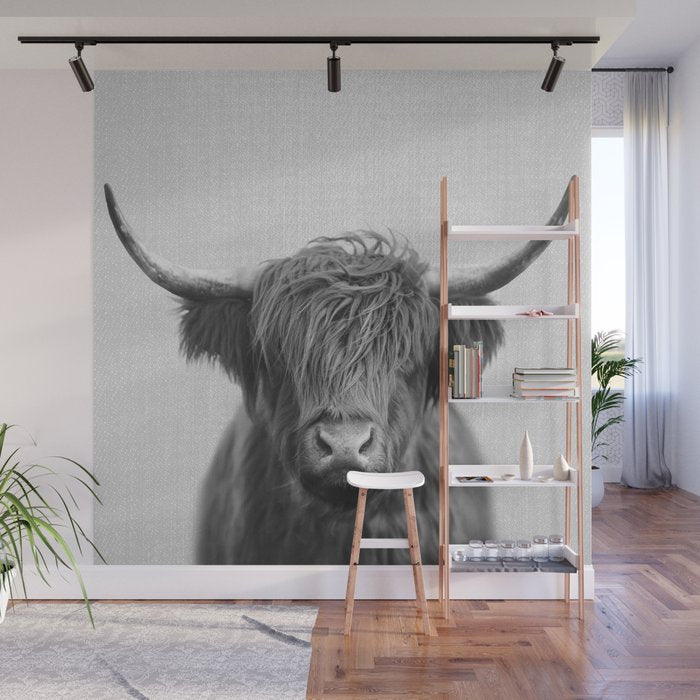 Highland Cow - Black & White Wall Mural Gallery Image 1