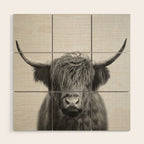 Highland Cow - Black & White Wood Wall Art Gallery Image 1
