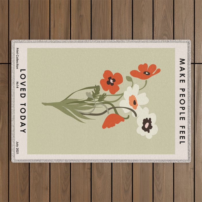 Flower Market, Floral illustration, Retro mid century art Outdoor Rug Gallery Image 1
