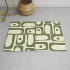 Mid Century Modern Abstract Piquet Pattern in Olive Green and Cream Rug Gallery Image 1