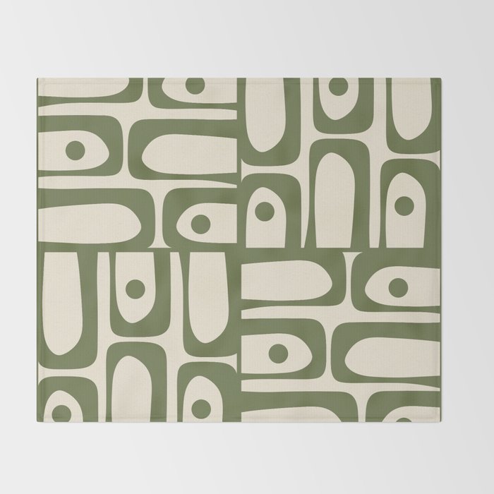Mid Century Modern Abstract Piquet Pattern in Olive Green and Cream Throw Blanket Gallery Image 2