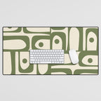 Mid Century Modern Abstract Piquet Pattern in Olive Green and Cream Desk Mat Gallery Image 1