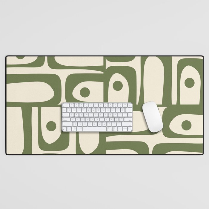 Mid Century Modern Abstract Piquet Pattern in Olive Green and Cream Desk Mat Gallery Image 1