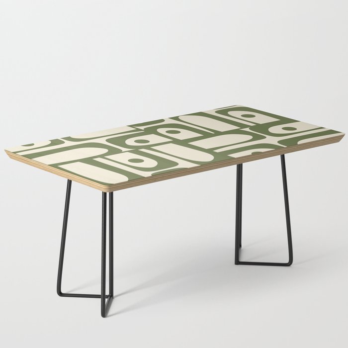 Mid Century Modern Abstract Piquet Pattern in Olive Green and Cream Coffee Table Gallery Image 1
