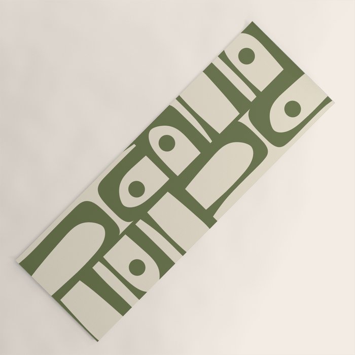 Mid Century Modern Abstract Piquet Pattern in Olive Green and Cream Yoga Mat Gallery Image 1