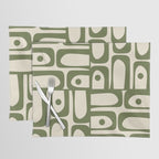 Mid Century Modern Abstract Piquet Pattern in Olive Green and Cream Placemat Gallery Image 1