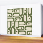 Mid Century Modern Abstract Piquet Pattern in Olive Green and Cream Wall Mural Gallery Image 2