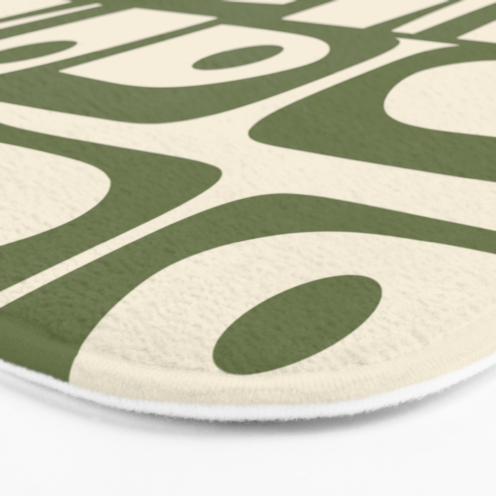 Mid Century Modern Abstract Piquet Pattern in Olive Green and Cream Bath Mat Gallery Image 3