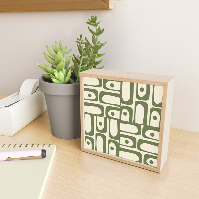Mid Century Modern Abstract Piquet Pattern in Olive Green and Cream Mini Art Print Gallery Image 2