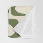 Mid Century Modern Abstract Piquet Pattern in Olive Green and Cream Throw Blanket Gallery Image 3