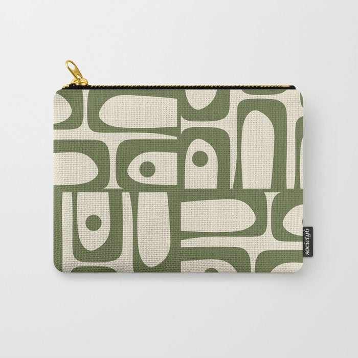 Mid Century Modern Abstract Piquet Pattern in Olive Green and Cream Carry All Pouch Gallery Image 1