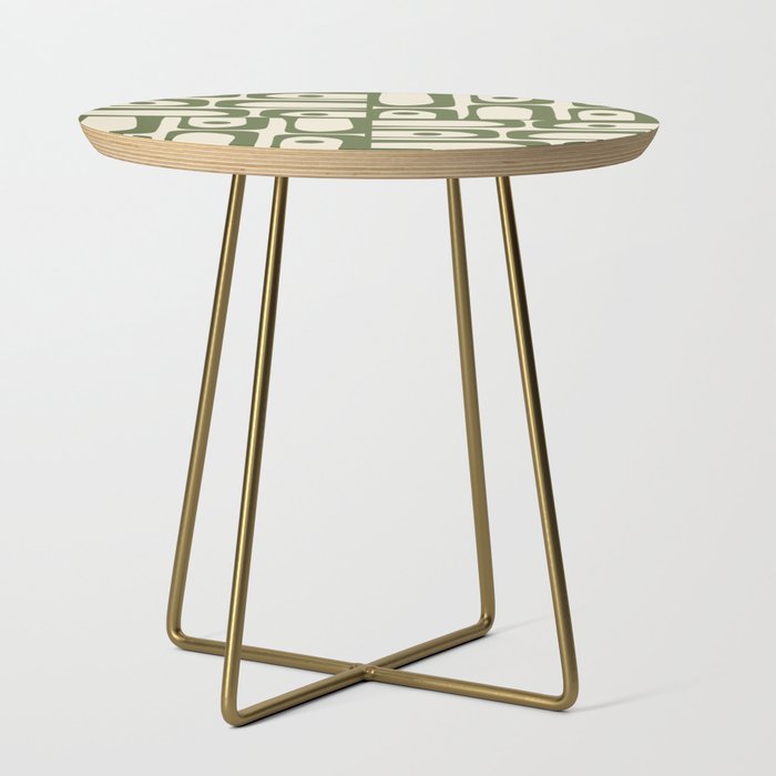 Mid Century Modern Abstract Piquet Pattern in Olive Green and Cream Side Table Gallery Image 1
