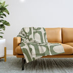 Mid Century Modern Abstract Piquet Pattern in Olive Green and Cream Throw Blanket Gallery Image 1
