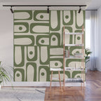 Mid Century Modern Abstract Piquet Pattern in Olive Green and Cream Wall Mural Gallery Image 1