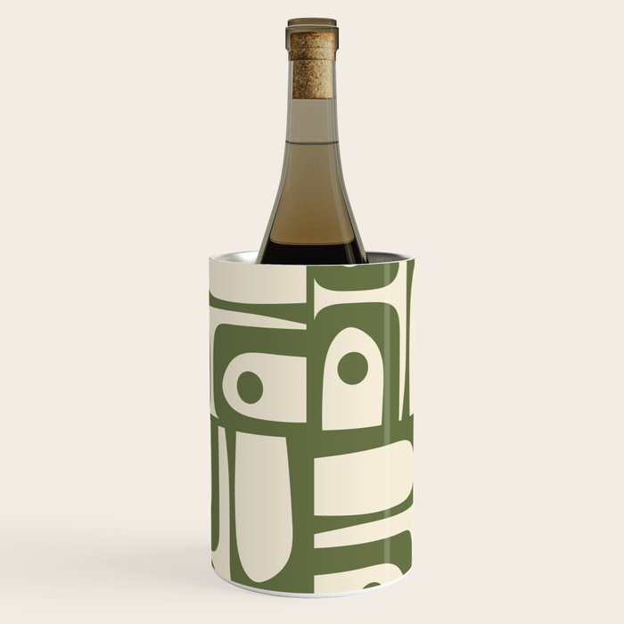 Mid Century Modern Abstract Piquet Pattern in Olive Green and Cream Wine Chiller Gallery Image 1