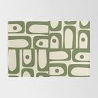 Mid Century Modern Abstract Piquet Pattern in Olive Green and Cream Rug Gallery Image 2