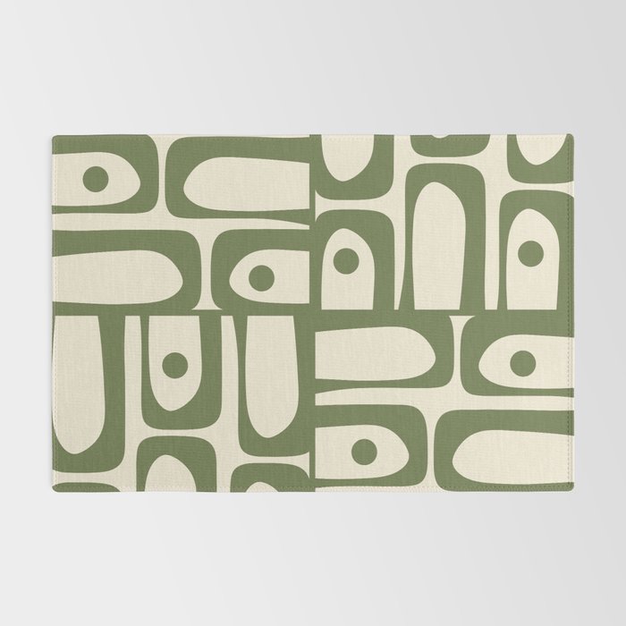 Mid Century Modern Abstract Piquet Pattern in Olive Green and Cream Rug Gallery Image 2