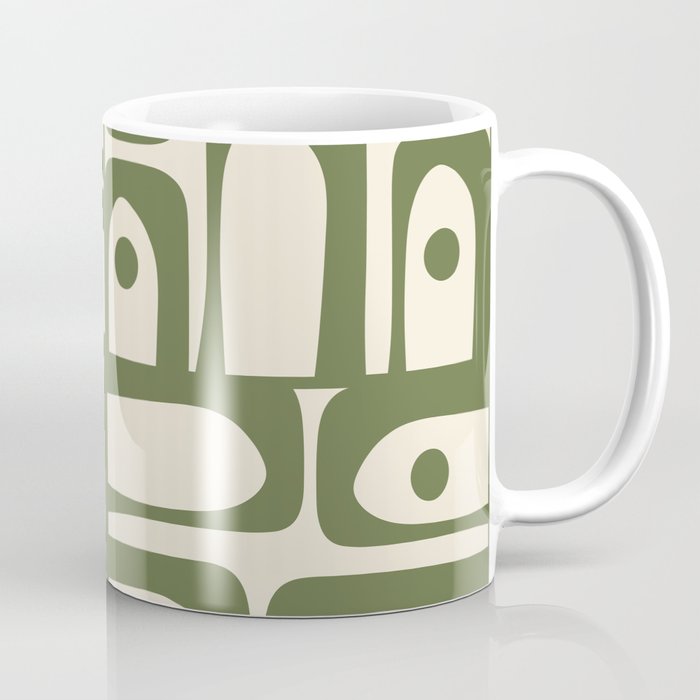 Mid Century Modern Abstract Piquet Pattern in Olive Green and Cream Coffee Mug Gallery Image 1