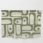 Mid Century Modern Abstract Piquet Pattern in Olive Green and Cream Wall Hanging Gallery Image 1