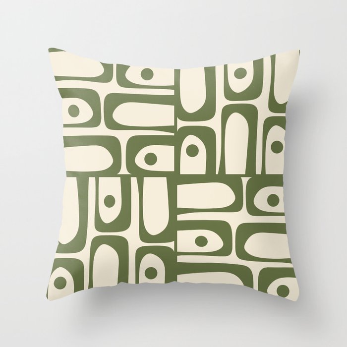 Mid Century Modern Abstract Piquet Pattern in Olive Green and Cream Throw Pillow Gallery Image 6