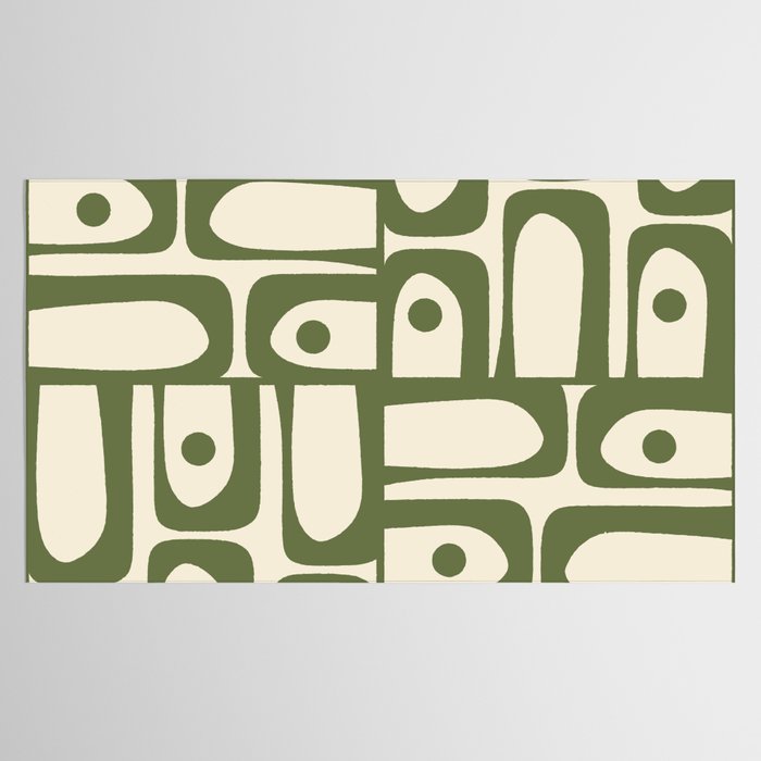 Mid Century Modern Abstract Piquet Pattern in Olive Green and Cream Tablecloth Gallery Image 2
