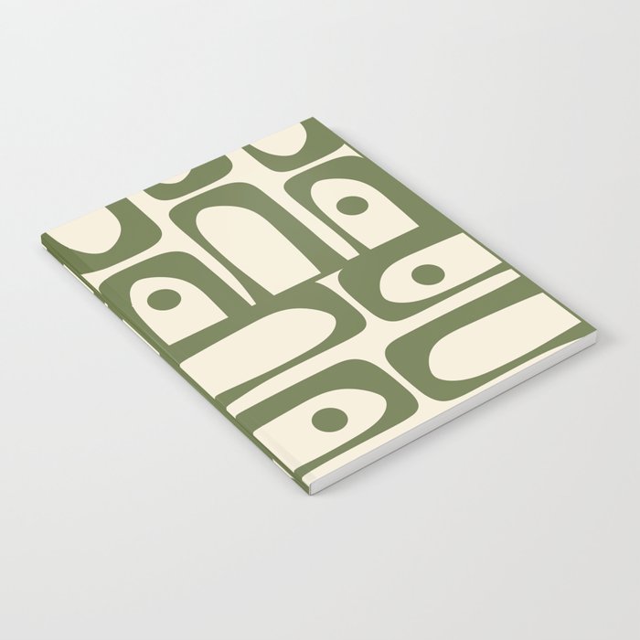Mid Century Modern Abstract Piquet Pattern in Olive Green and Cream Notebook Gallery Image 2