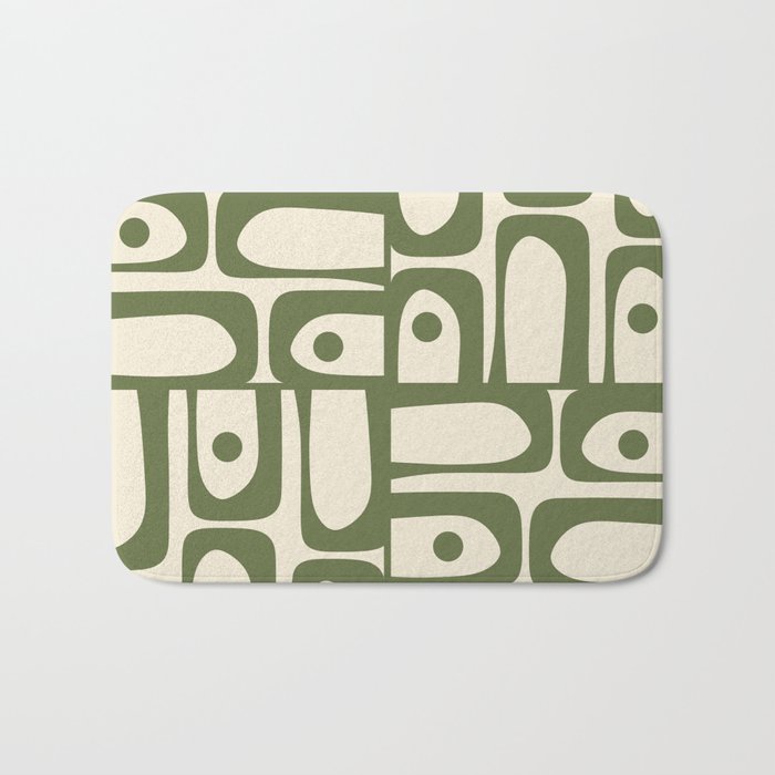 Mid Century Modern Abstract Piquet Pattern in Olive Green and Cream Bath Mat Gallery Image 1