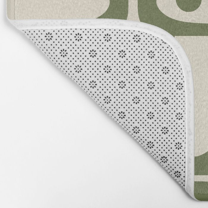 Mid Century Modern Abstract Piquet Pattern in Olive Green and Cream Bath Mat Gallery Image 2