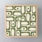 Mid Century Modern Abstract Piquet Pattern in Olive Green and Cream Mini Art Print Gallery Image 1