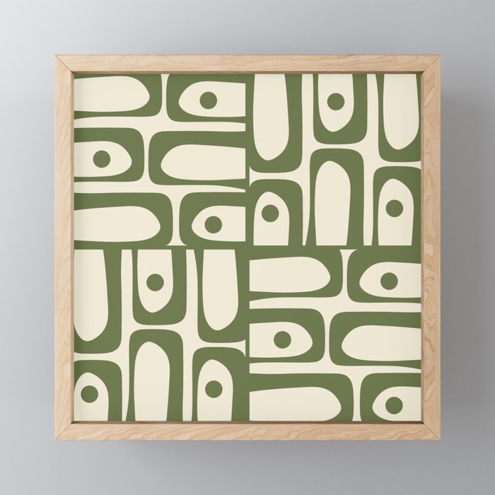 Mid Century Modern Abstract Piquet Pattern in Olive Green and Cream Mini Art Print Gallery Image 1