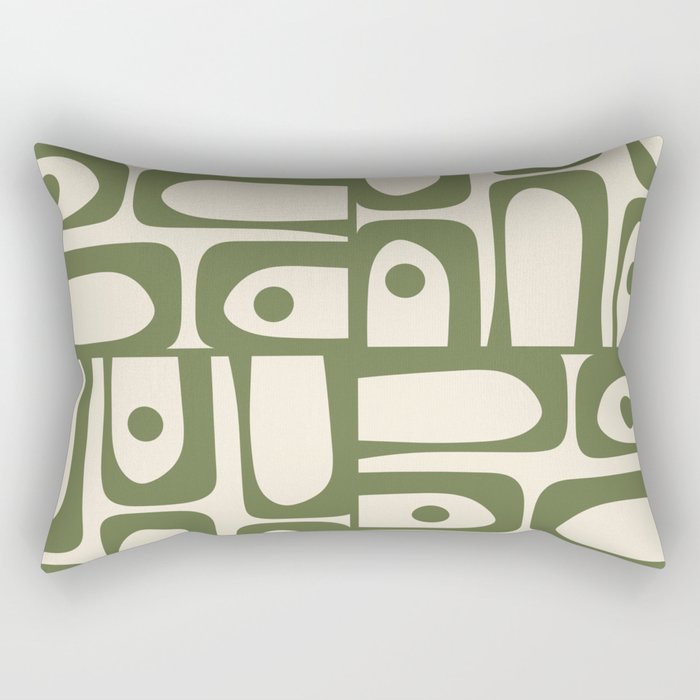 Mid Century Modern Abstract Piquet Pattern in Olive Green and Cream Rectangular Pillow Gallery Image 2