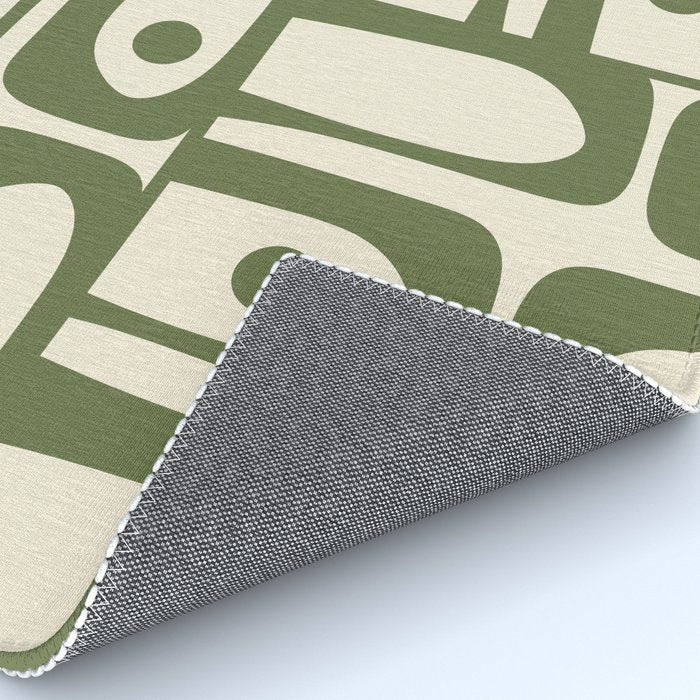 Mid Century Modern Abstract Piquet Pattern in Olive Green and Cream Rug Gallery Image 4