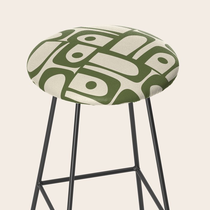 Mid Century Modern Abstract Piquet Pattern in Olive Green and Cream Stool Gallery Image 2